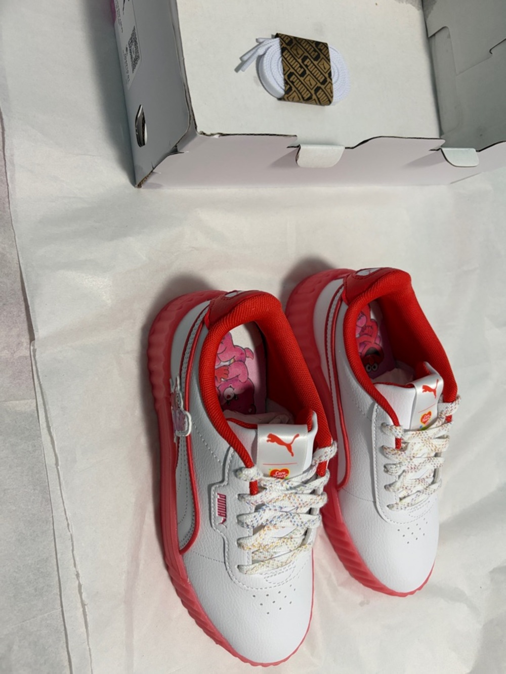 Puma Kids White Sneakers with Red Trim and Pink Insole
